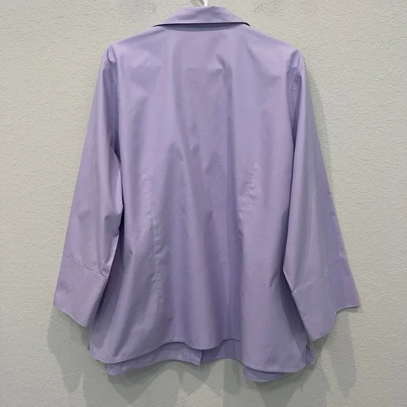 Land's End Shirt Women's Plus 24W Purple No Iron Pinpoint Oxford 3/4 Sleeve - Picture 3 of 11